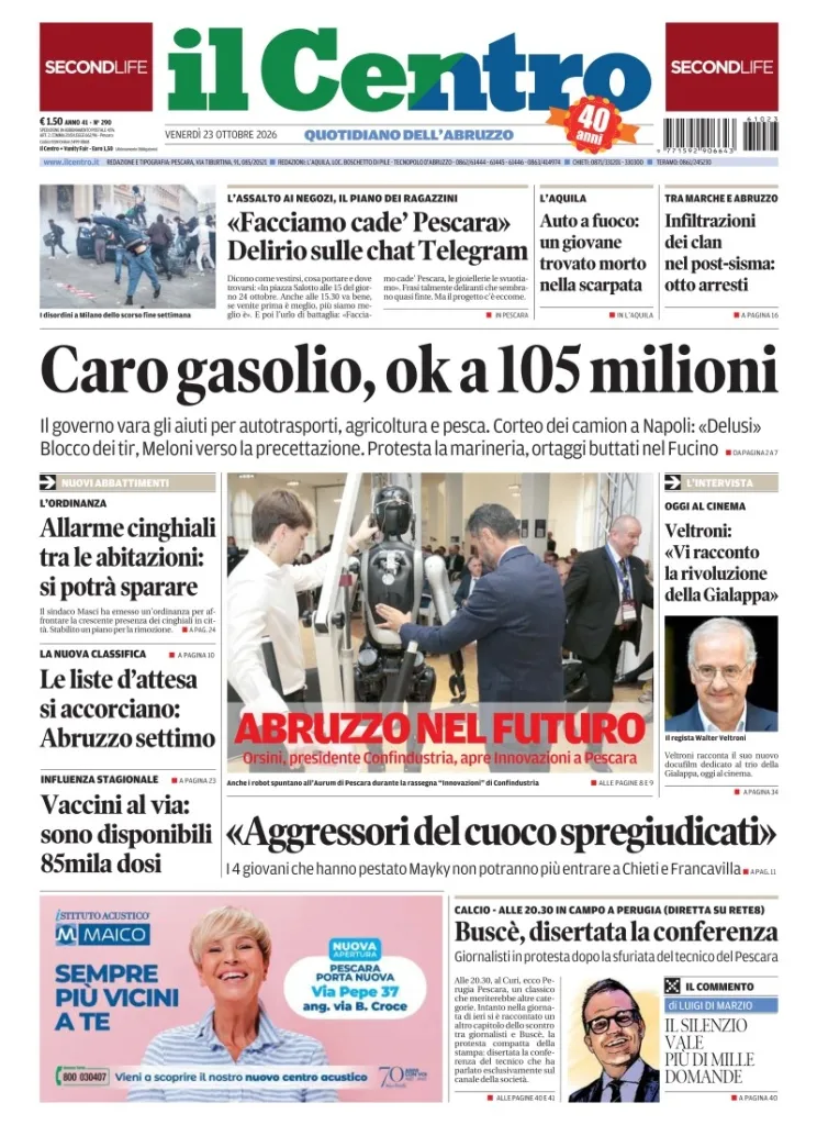 Prima-pagina-il centro-oggi-edizione-del-2026-10-23